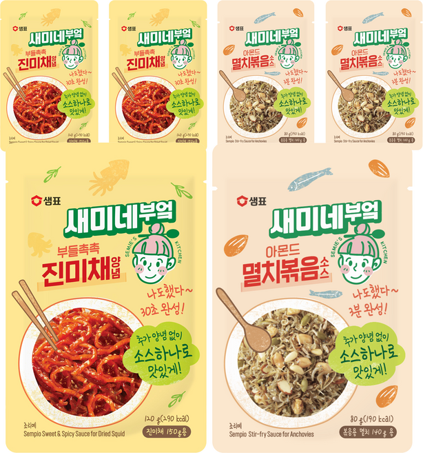 새미네부엌 아몬드 멸치볶음 소스 80g 3p + 부들촉촉 진미채양념 120g 3p, 1세트