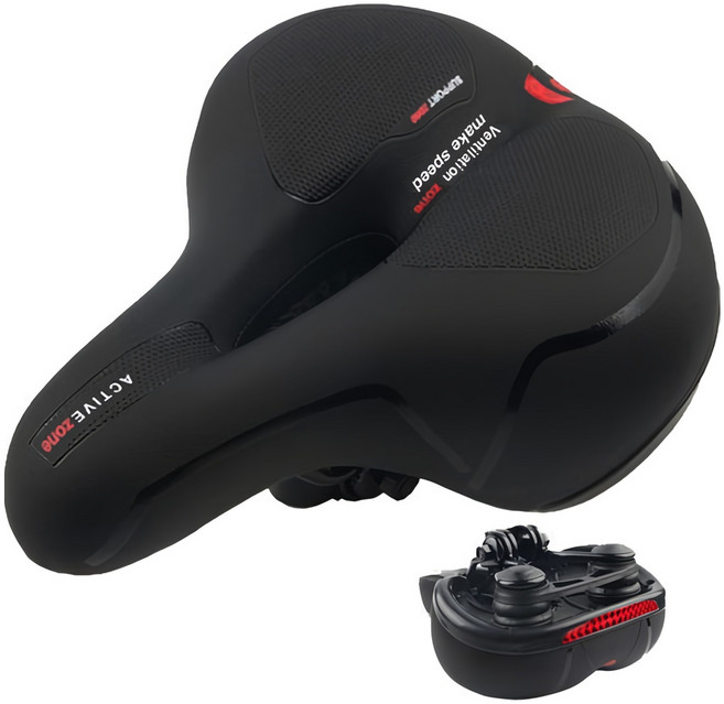 메이크스피드 2중 스프링쿠션 자전거 안장, 블랙레드, 1개