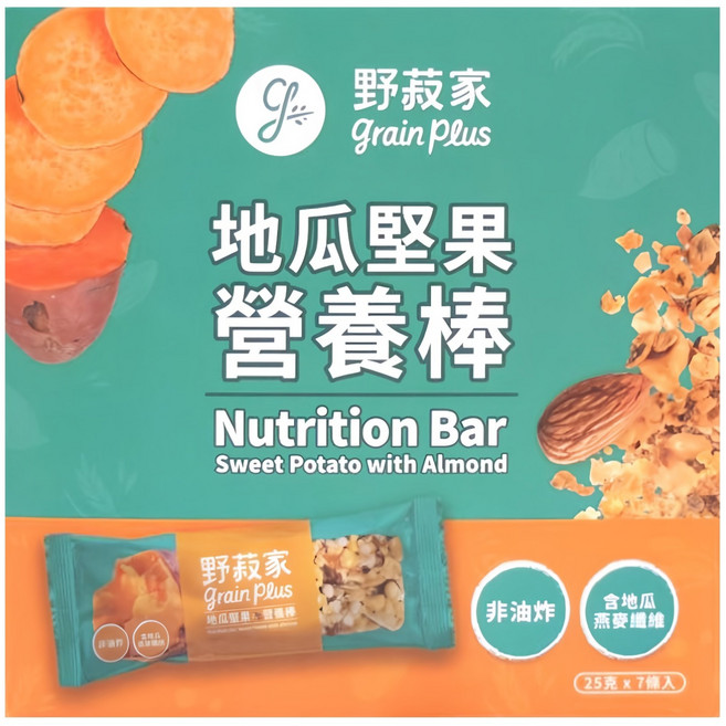 grain plus 野菽家 營養棒 地瓜堅果 7條, 175g, 1盒