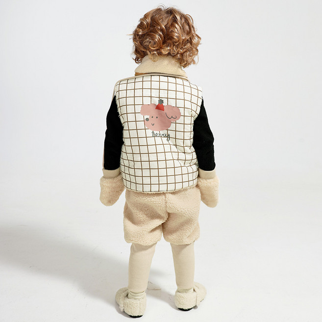 BERRYMAY 兒童格紋刷毛雙面穿背心