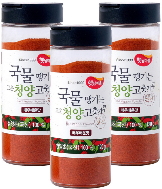 Sun Village 讓人想喝湯的細緻韓國產青陽辣椒粉 特辣口味, 120g, 3個