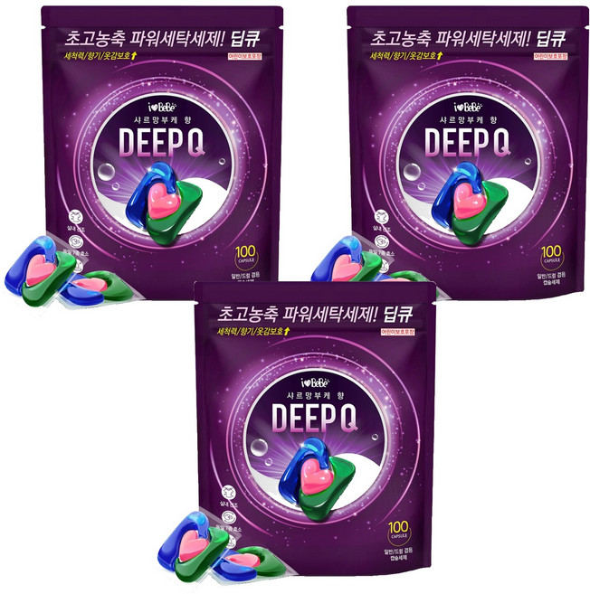 아이러브베베 딥큐 캡슐세제 샤르망부케향 1kg, 100개입, 3개