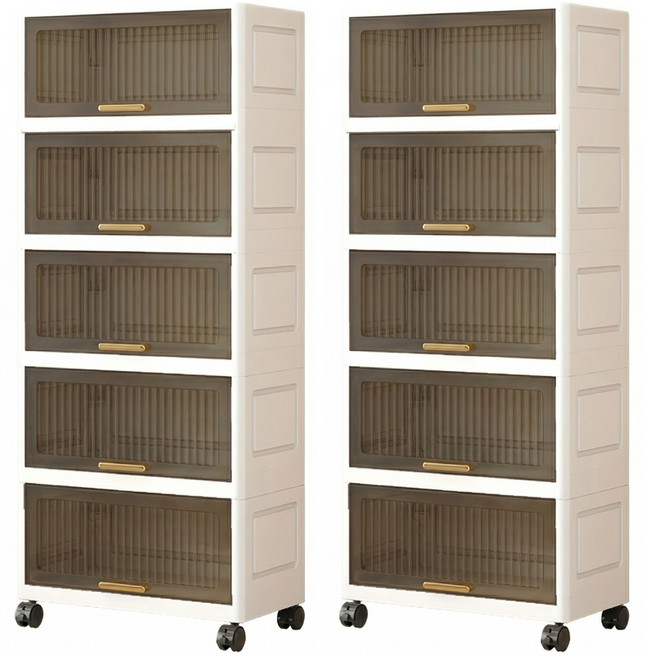 AOTTO 創意傢俱 50面寬透黑掀蓋附輪五層收納櫃 AC-086BK 50 x 28 x 119cm, 透黑款, 2個