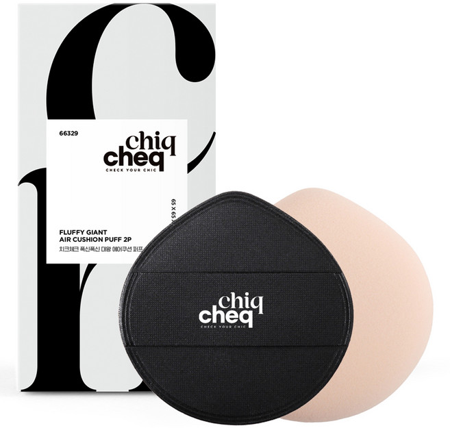 글로스앤글로우 치크체크 폭신폭신 대왕 에어쿠션 퍼프 2p + 케이스 2p 세트, 블랙, 1세트