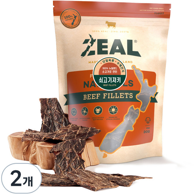 질 ZEAL 뉴질랜드산 강아지 수제간식 소고기육포, 쇠고기져키, 125g, 2개