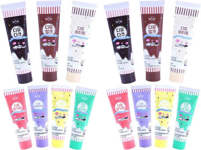 디유 튜브형 diy 초콜릿 만들기 재료 다크 90g + 밀크 90g + 화이트 90g + 딸기 50g + 블루베리 50g + 바나나 50g + 그린망고 50g 세트, 7종, 2세트