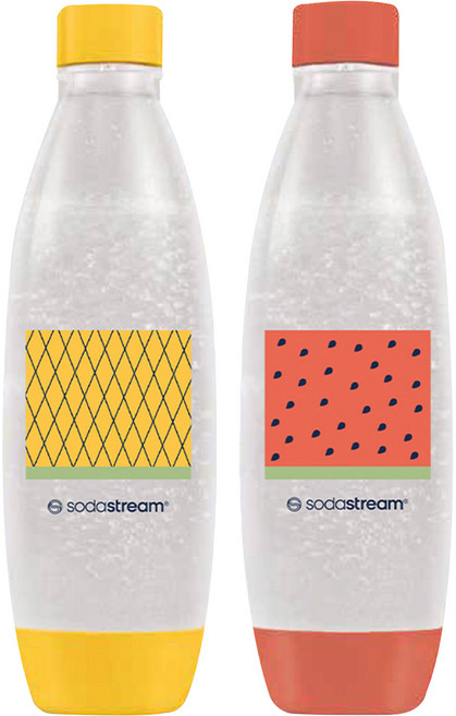 sodastream 水滴型專用水瓶 2瓶 洗碗機適用, 熱帶水果 黃色 + 紅色, 1L