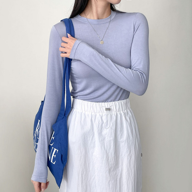 투데이앤룩 여성용 데일리 슬림 스판 긴팔 티셔츠