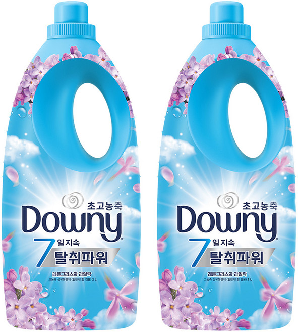 다우니 초고농축 7일지속 탈취파워 섬유유연제 레몬그라스와 라일락 본품, 2L, 2개