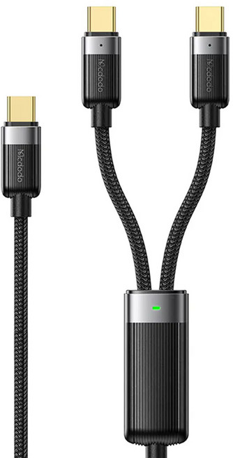 Mcdodo 麥多多 1分2 雙Type-C PD充電線傳輸線快充線 100W/5A Max LED指示燈, 1.5m, 黑色, 1個