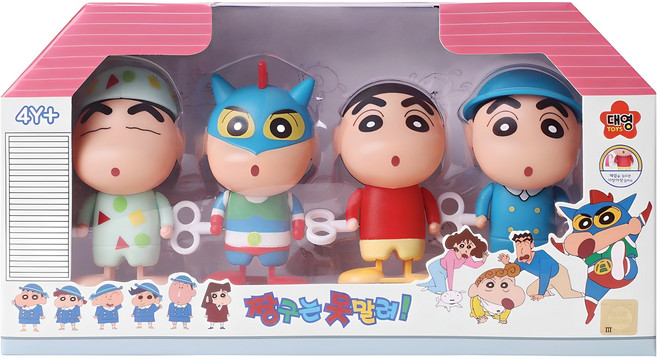 짱구는 못말려 태엽 피규어 4p 세트, 혼합색상, 1세트