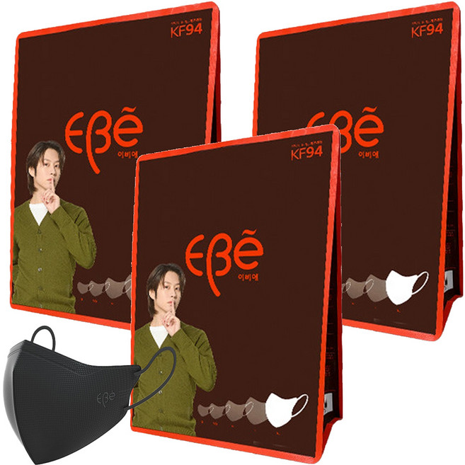 이비에 더세로 마스크 특대형 KF94 + 향균파우치 세트, 30개입, 3개, 블랙