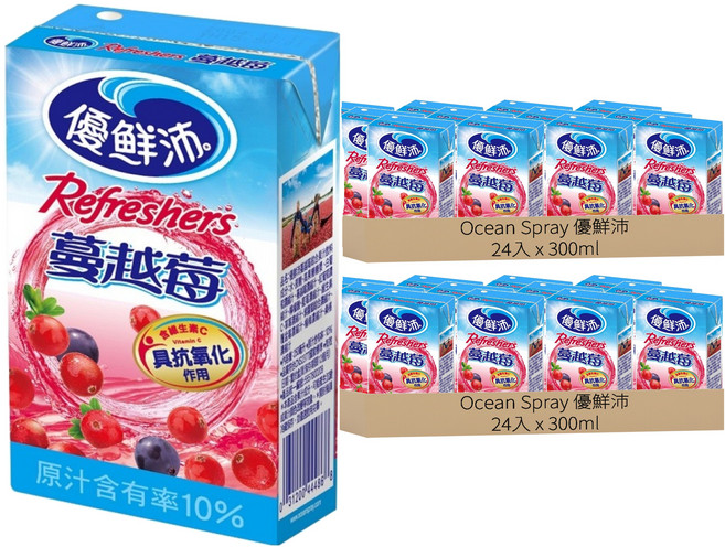 Ocean Spray 優鮮沛 蔓越莓綜合果汁, 300ml, 48入