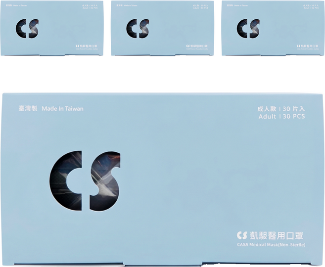CS 凱馺國際 成人平面滿版三層醫用口罩, 30片, 4盒, 石青綠