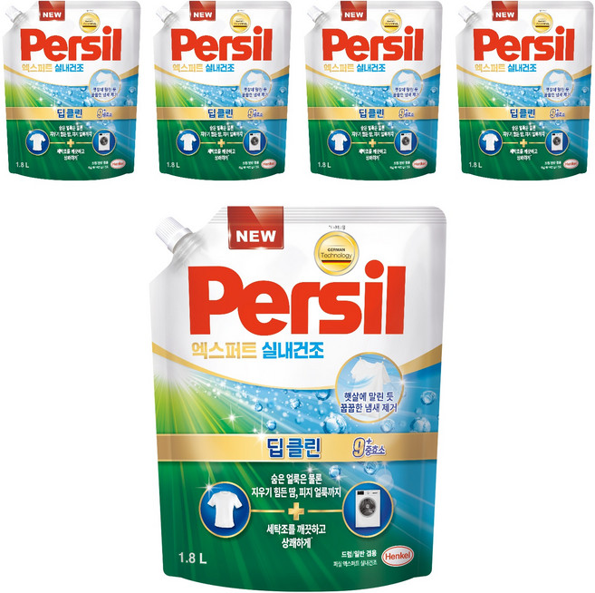 퍼실 엑스퍼트 실내건조 액상세제 리필, 1.8L, 1개입, 5개