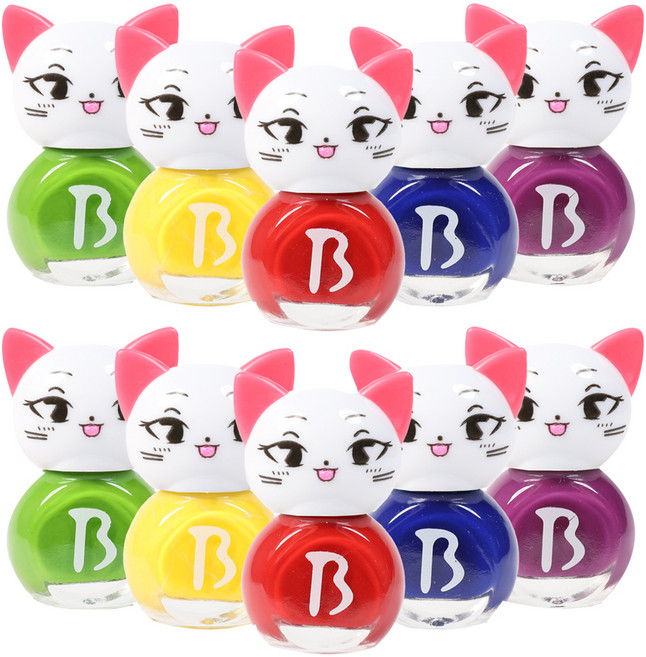 Bobble Kids 美甲貓兒童美甲彩虹套組 5p, 紅色 + 黃色 + 綠色 + 藍色 + 紫色, 2個