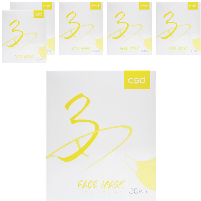 CSD 中衛 成人3D立體口罩, 海芋黃, 30片, 6盒