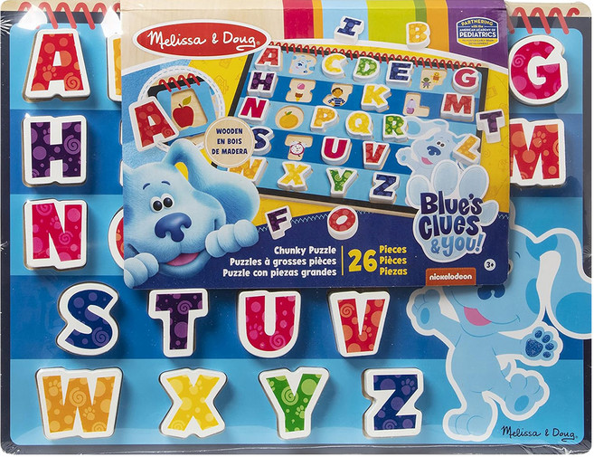 Melissa&Doug 瑪莉莎 拼板藍色小腳印 厚塊英文字母板, 1組, 26pieces