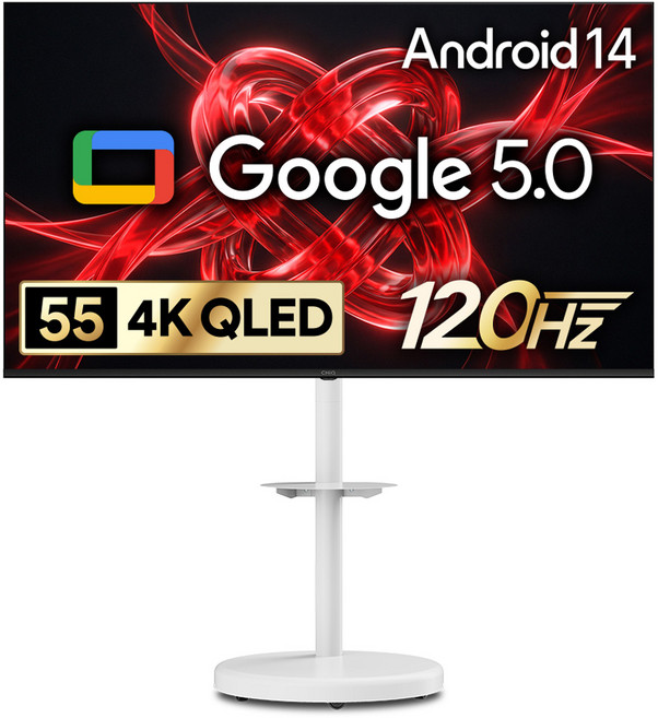 더함 CHIQ 4K UHD QLED DLG 120Hz 돌비 AI 스마트 구글5.0 TV + 대형 화이트 삼탠바이미 스탠드 울트라 세트, 140cm(55인치), UA551QLED(TV), MS64-241L-W(삼탠바이미), 스탠드형, 고객직접설치