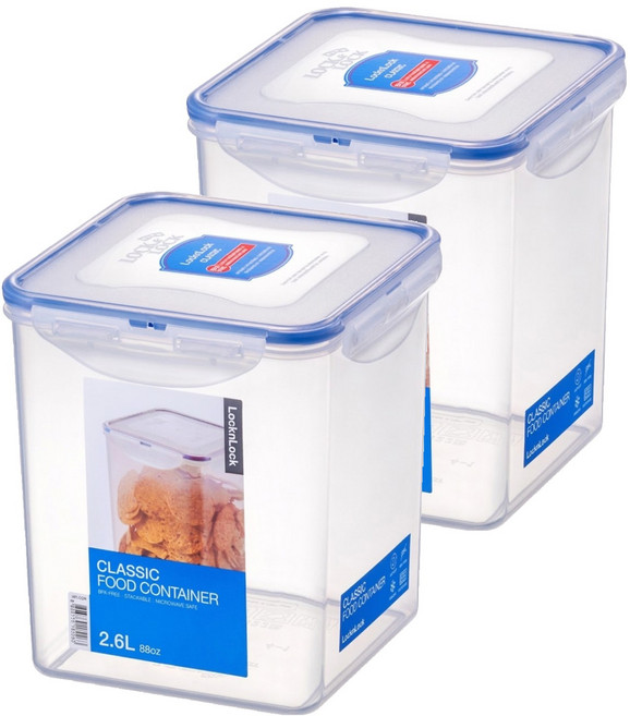 LocknLock 樂扣樂扣 PP微波保鮮盒 方桶 2.6L, 2組, 容器 + 蓋子
