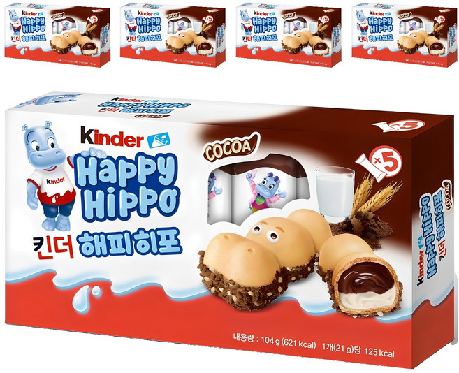 킨더 해피히포 T5 초콜릿, 104g, 5개