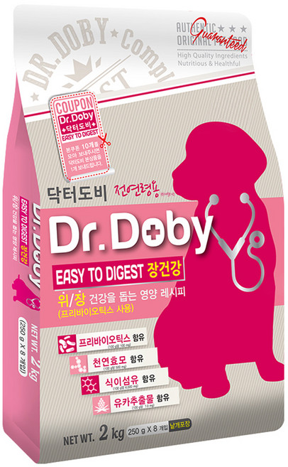 인터펫코리아 강아지 닥터도비 기능성 사료, 장건강/유산균, 2kg, 1개