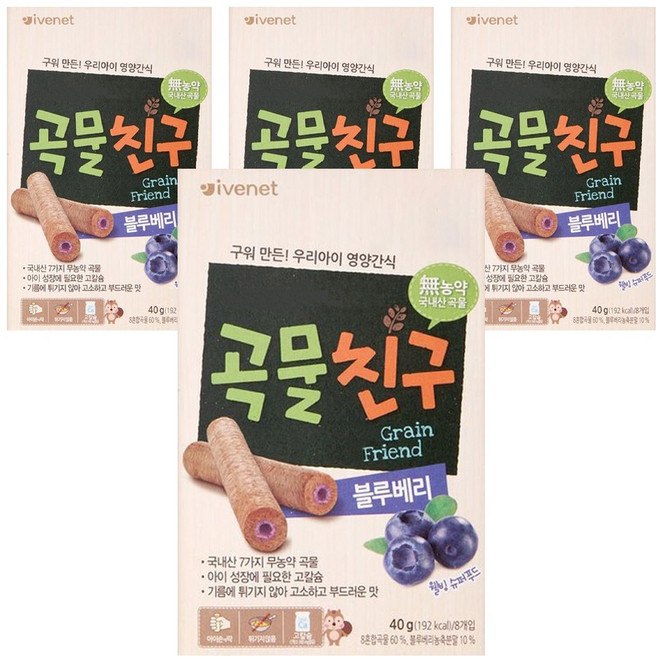 아이배냇 곡물친구 과자, 블루베리, 40g, 4개