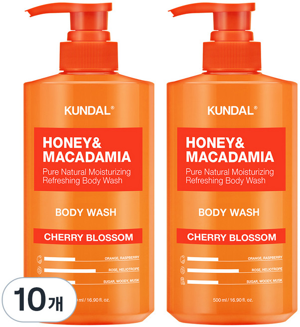 쿤달 허니 앤드 마카다미아 퓨어 바디워시 체리블라썸향, 500ml, 10개
