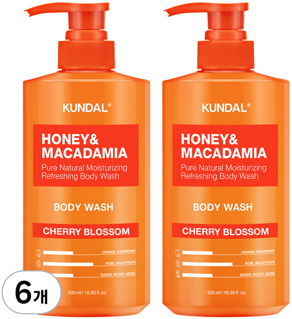 쿤달 허니 앤드 마카다미아 퓨어 바디워시 체리블라썸향, 500ml, 6개