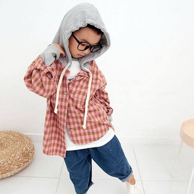 소년마켓 아동용 미라클 체크 후드셔츠