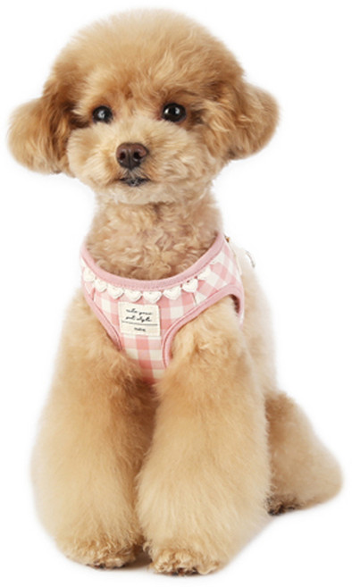 이츠독 하트 체크 강아지 하네스, 핑크