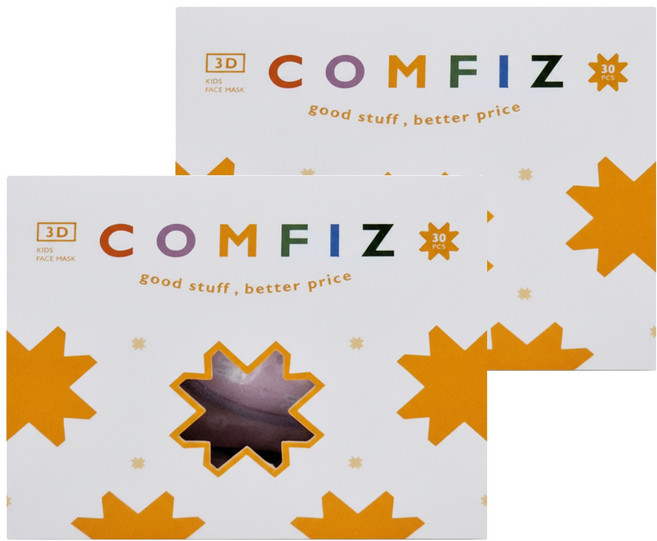 COMFIZ 康菲 幼幼3D醫療口罩 10.6 x 9.9cm 1~3歲, 兔兔寶貝 紫色, 30片, 2盒