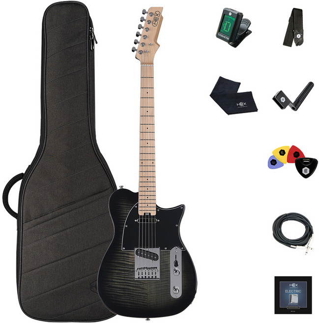 헥스 입문용 텔레캐스터 일렉 + 피크 랜덤발송, 메이플탑 블랙 선버스트(기타), T200SG/TBK, 1개