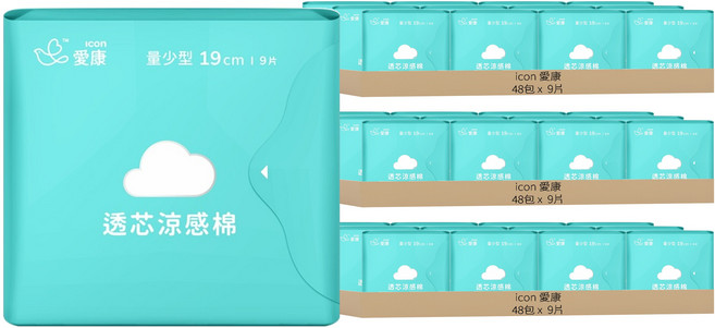 icon 愛康 透芯涼感衛生棉, 量少型(19cm), 9片, 144包