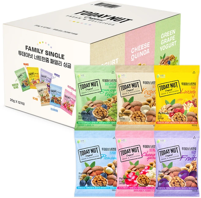 투데이넛 너트한줌 패밀리 6종 세트 240g, 1세트 - 쿠팡