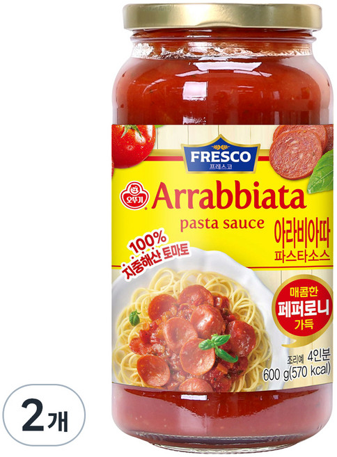 오뚜기프레스코 페퍼로니 아라비아따 스파게티 소스, 600g, 2개