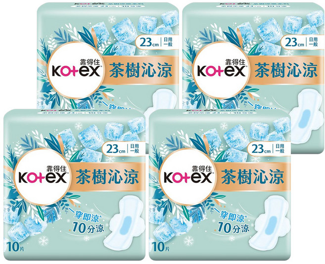 Kotex 靠得住 茶樹沁涼棉, 23cm, 10片, 4包
