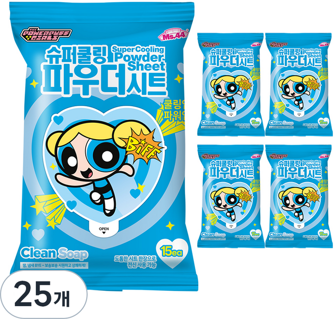 미스사사 슈퍼쿨링 파우더 시트 데오드란트 클린솝 15p, 87g, 25개