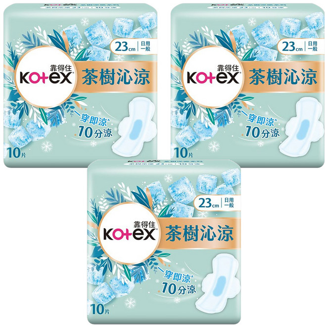 Kotex 靠得住 茶樹沁涼棉, 23cm, 10片, 3包