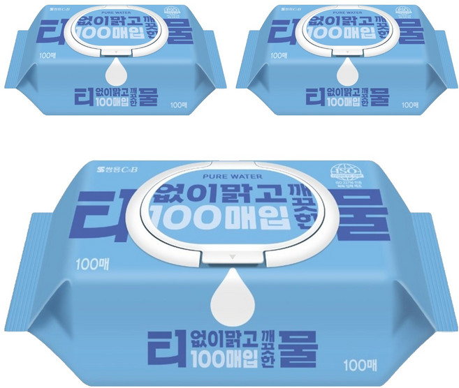 코디 티없이 맑고 깨끗한 물티슈 캡형, 35g, 100매, 3개