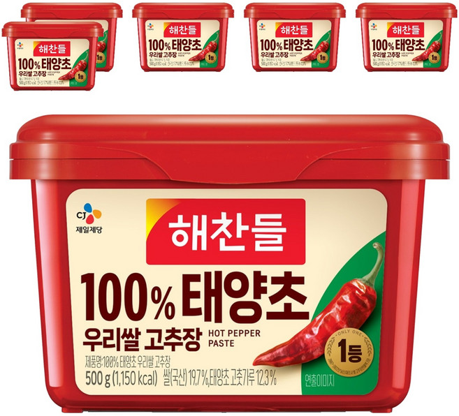 해찬들 태양초 우리쌀 고추장, 500g, 6개