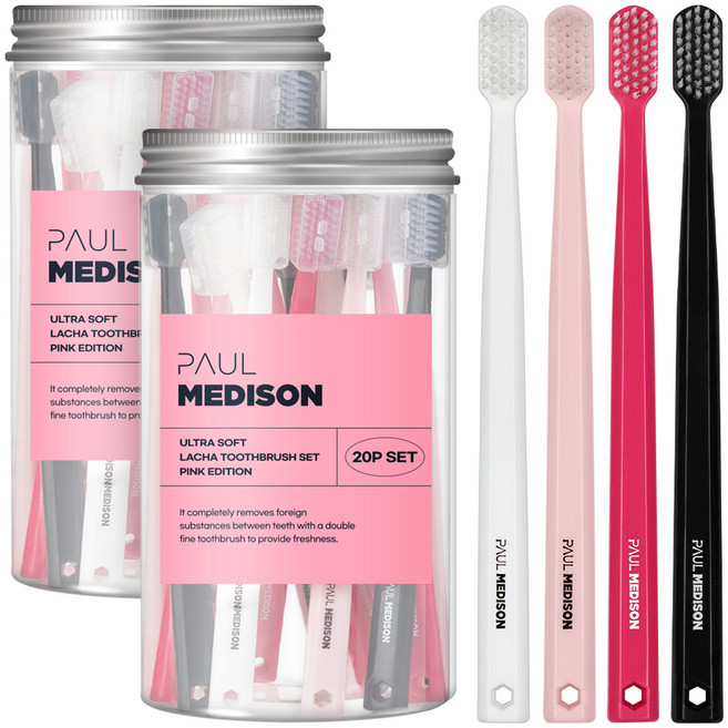 폴메디슨 이중미세모 라차 칫솔 세트 핑크에디션, 20개입, 2세트