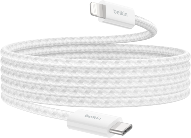 벨킨 C타입-라이트닝 부스트차지 브레이디드 고속 충전 케이블 CAA017qc05WH, 화이트, 1개, 1.5m