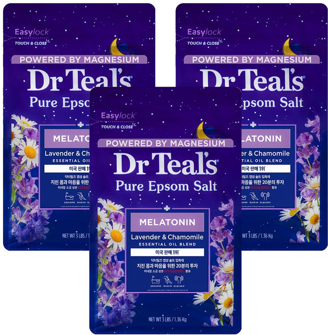 닥터틸즈 퓨어 엡섬 솔트 멜라토닌 에센셜 오일 블렌드 입욕제, 3개, 1.36kg