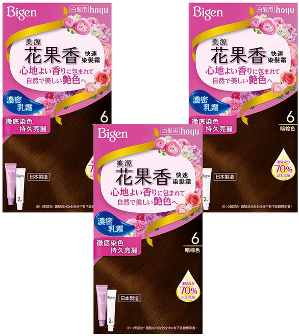 Bigen 美源 花果香快速染髮霜, 6暗棕色, 3盒