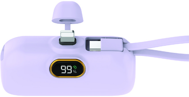 뉴클 PD 고속 22.5W 도킹형 보조배터리 메인 8핀 + 서브 C타입 스트랩 5000mAh, NCPB-5KPD-13-LGC(메인 8핀+서브 C타입 스트랩), 퍼플