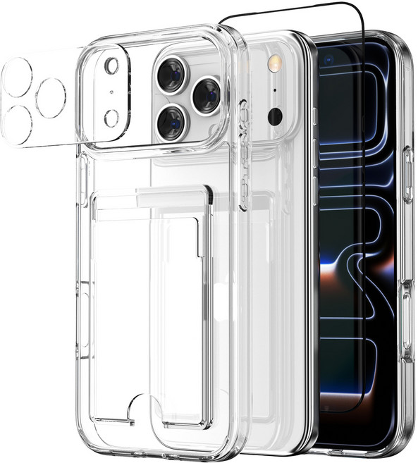 케이맥스 카드포켓 클리어핏 케이스 + 풀글루 강화유리 + 카메라필름 세트