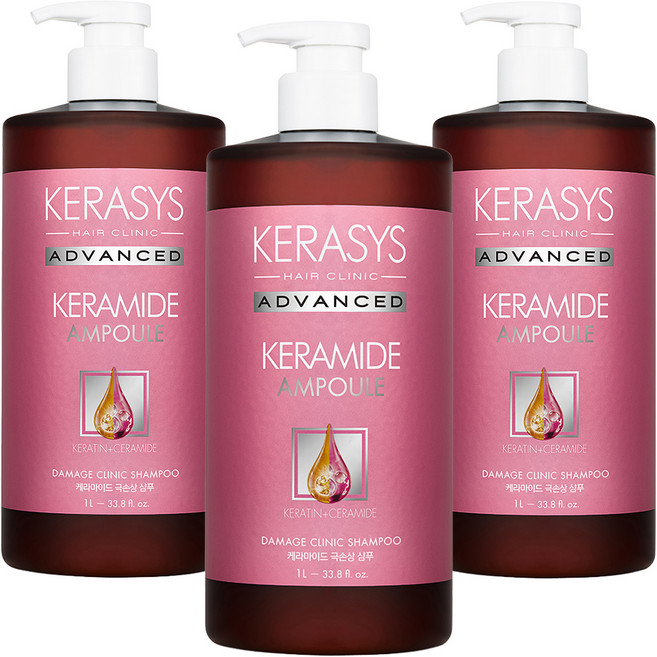 케라시스 케라마이드 극손상 클리닉 샴푸, 1L, 3개