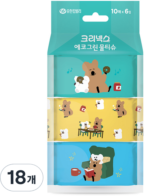 크리넥스 에코그린 쁘띠 물티슈 휴대형, 50g, 10매, 18개