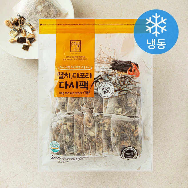 엄마애바다 멸치 디포리 다시팩 (냉동), 15g, 15개입, 1개 - 쿠팡